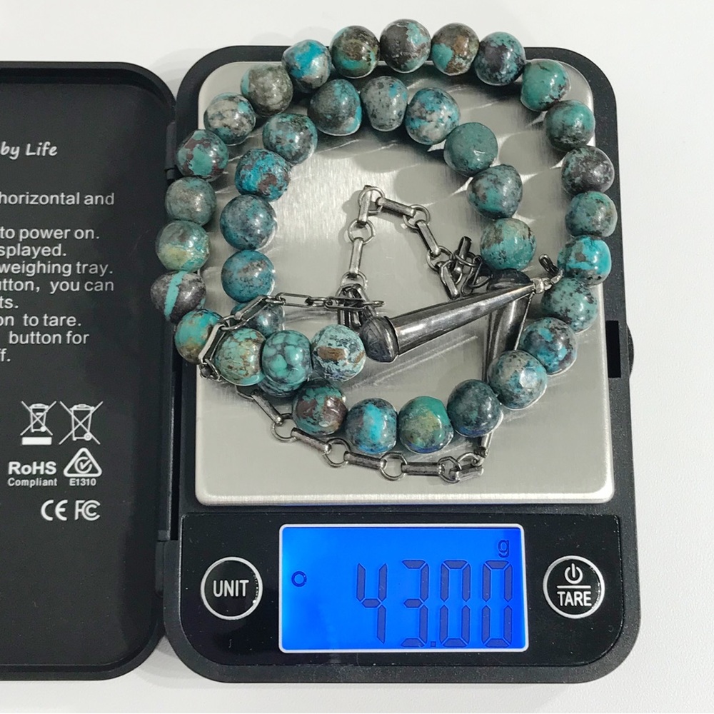 Vintage Native American Sterling Silver 9mm Turquoise Cone Beaded Necklace 24" - Picture 14 of 16
